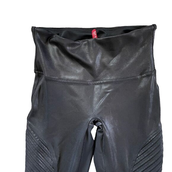 SPANX Faux Leather Moto Leggings Black Size Medium - Picture 4 of 9